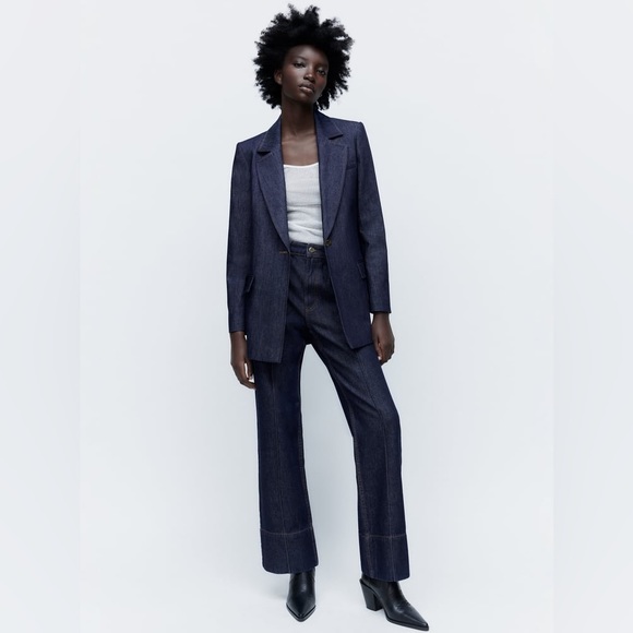 Zara Set - Golden Button Blazer Denim & High Rise Front Sean Z1975 Jeans - Picture 8 of 16